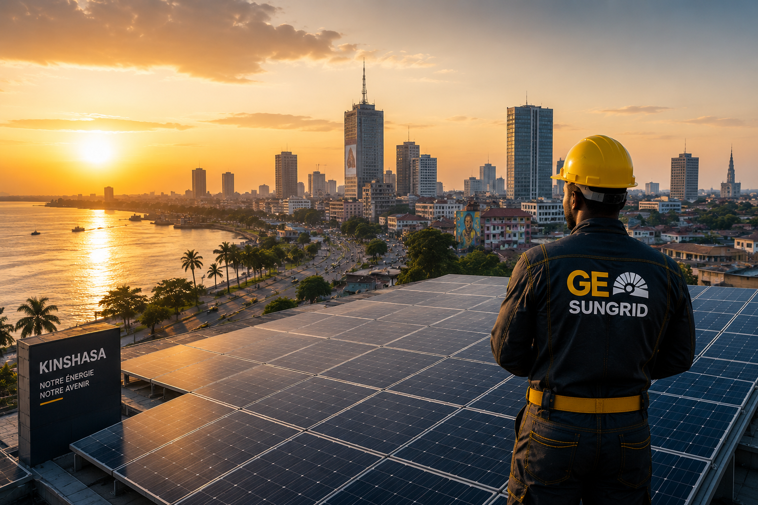 Technicien installant des panneaux solaires
